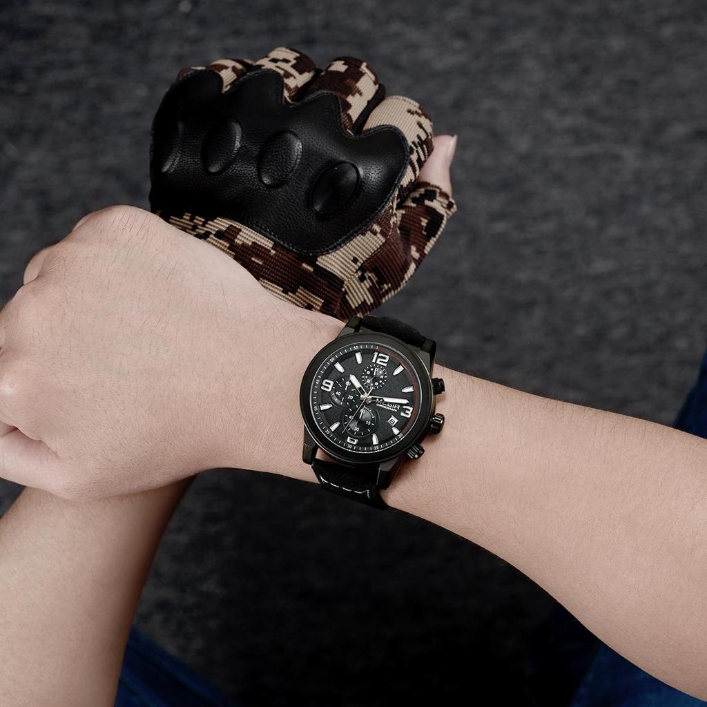 Megir Chronogragph Luksusmerke Kvarts Herreklokker Mote Skinn Sportsklokke Herre Luminous Army Militære armbåndsur