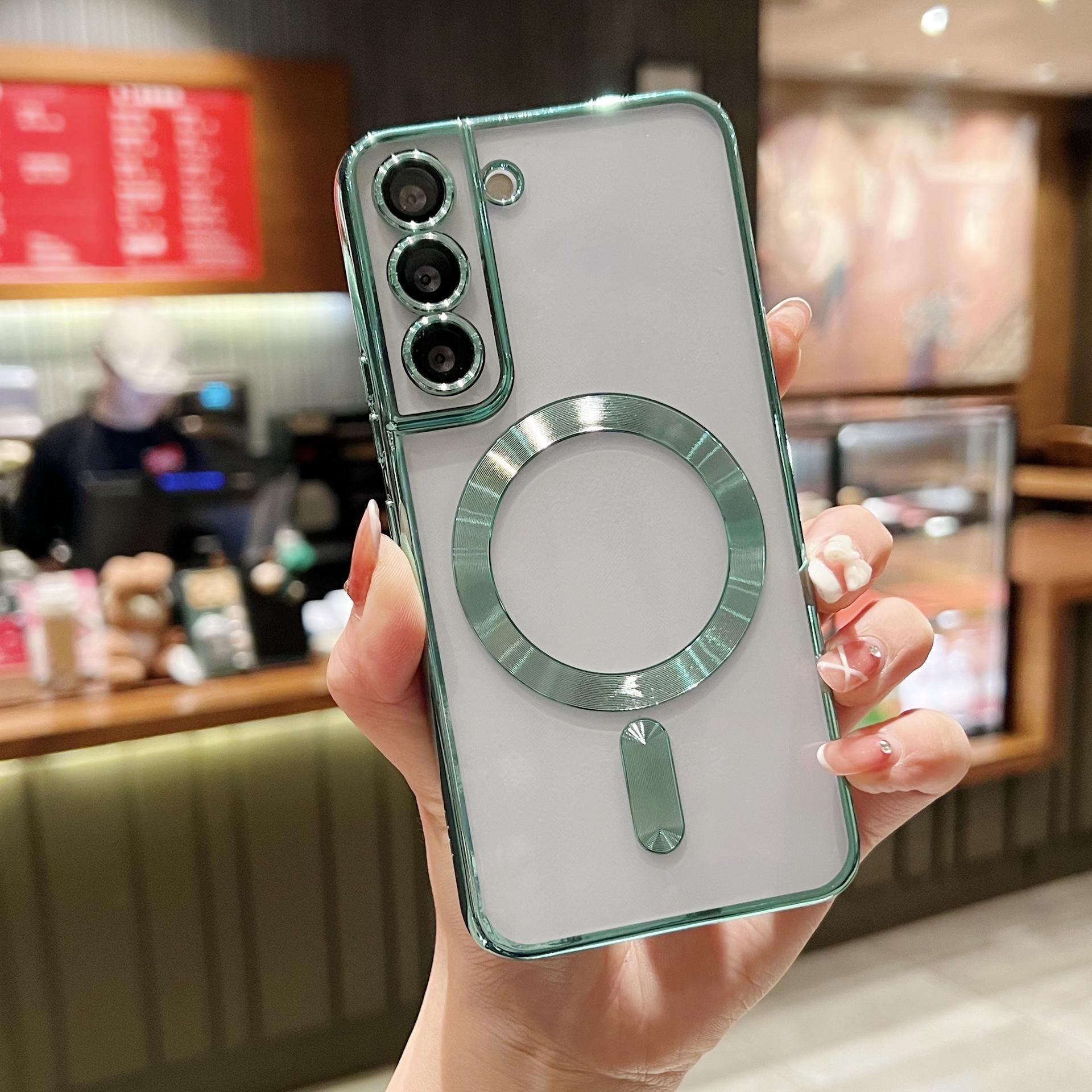 

Suitable for Samsung S24 Ultra Mobile Phone Case S22 Anti-fall Plating Silicone Transparent S23FE Magnetic Suction S21 Men and Women Samsung S21FE