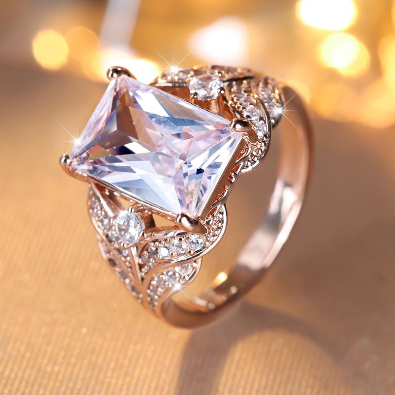 Retro Square White Zircon Finger Rings for Women Elegant Rose Gold Color Wedding Ring Jewelry Gift Valentine's Day Surprise for Wife