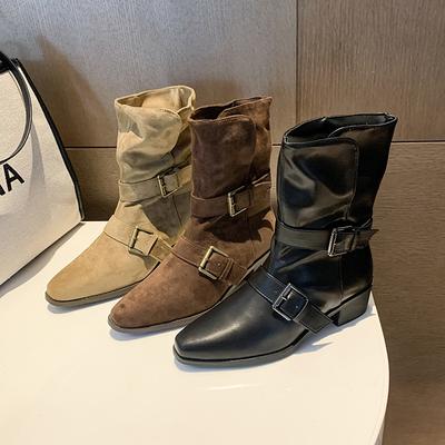 French Pointed Thick Heel Small Short Boots Women's 2025 New Autumn Western Cowboy Medium Tube Martin Boots Stacking Boots