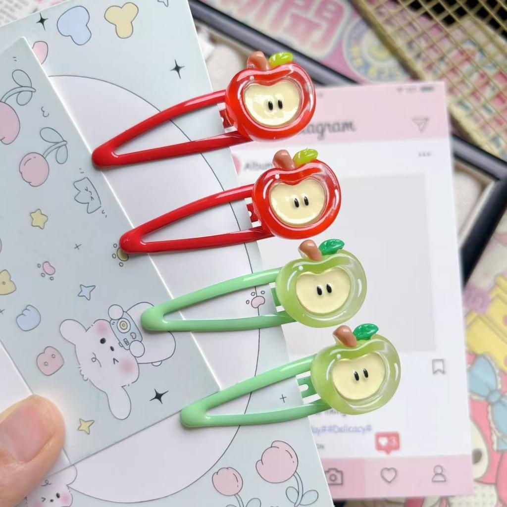 2025 4pcs Cute Apple BB Clip Ins Simulated Fruit Hairpin Broken Hair Side Girl Hairpin Sweet Hair Accessories Clip Headwear