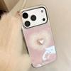 Korean Style Pink Gradient Love Heart Glitter Phone Case for Apple iPhone 17 Pro Max, 16, 15, 13 Electroplated Hard Cover