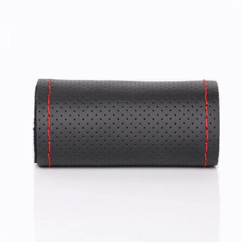 

Steering Wheel Cover, Genuine Leather Hand-Stitched Steering Wheel Cover, Universal for All Seasons, Cowhide Handlebar Cover, Anti-Slip Leather Cover First Layer Black Perforated Red Line 38cm