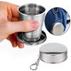 250ml Collapsible Travel Cup With Keychain 2pcs Stainless Steel Folding Camping Cup Portable Drinking Mug Travel Reusable Cups