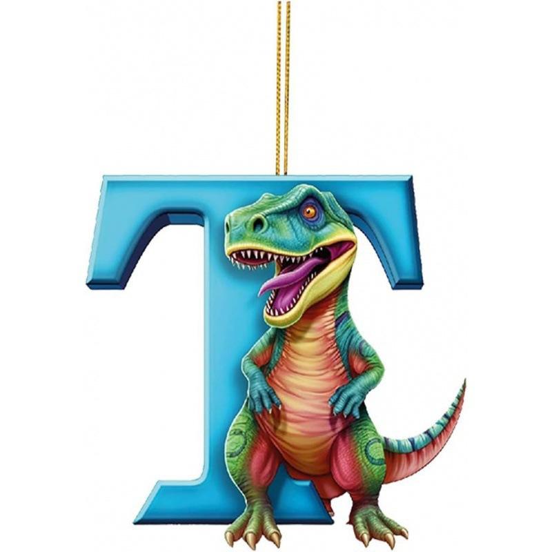 1ks vánoční dinosauří ozdoby 26 písmen kreslený přívěsek 2D plochý akrylový materiál dinosauří figurky závěsná vánoční párty dekorace, ideální pro domácnost