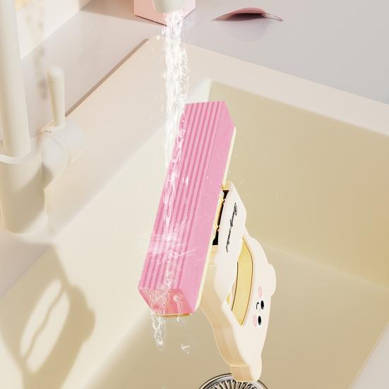 Mini Foldable Desktop Mop Cat Pattern Small Mop with Self-Wringing System Wet/Dry Cleaning Tool Tabletop Mop