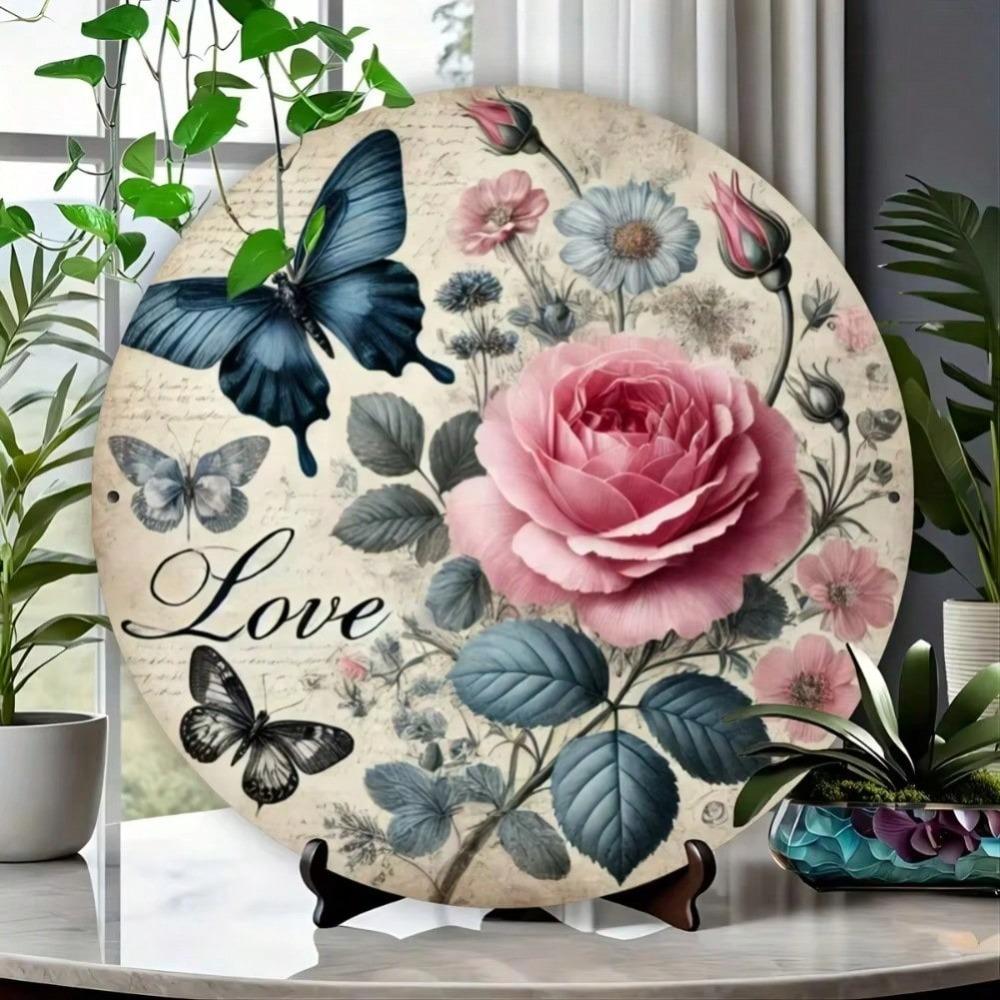 Vintage Butterfly Floral Iron Wall Art Metal Sign Home Decor Gift