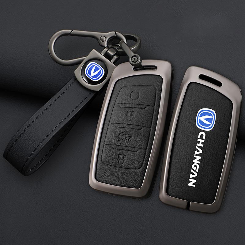 Zinc Alloy Leather Car Remote Key Case Cover Shell Fob For Changan Hunter F70 Cs35 Cs75 Plus Cs85 Coupe Cs95 Protector Keychain