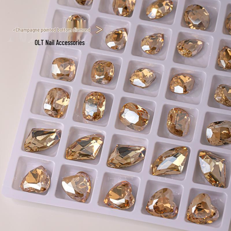 K9 Champagne Nail Art Rhinestone Jewelry - High Quality Irregular Crystal, Fat Square, Water Drop, Heart-Shaped Decorations