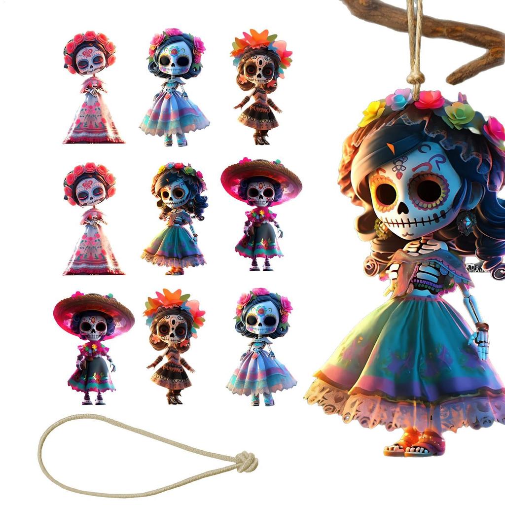 2D Acrylic Punk Ghost Ornament 10pcs/set Creepy Doll Halloween Tree Ornaments Gothic With 16 Ft Rope Decor For Party Hanging