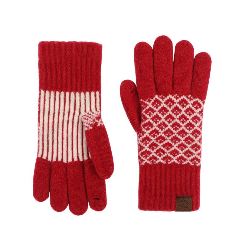 Winter gloves women's self-heating German velvet retro jacquard knitted thermal gloves female student gloves men