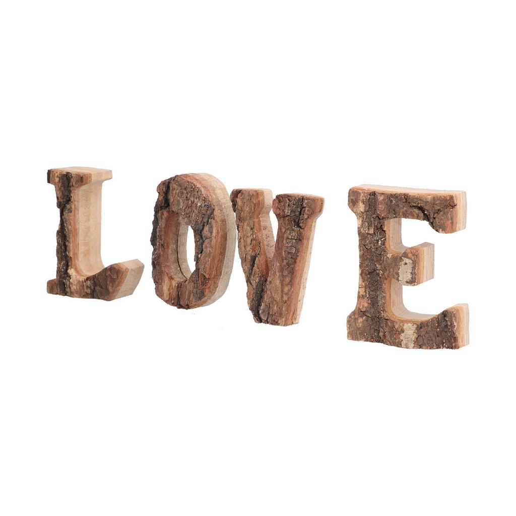 4Pcs Letters Wooden Blocks LOVE Shape Retro Free Standing Decorative Cutouts for Home Wall Table