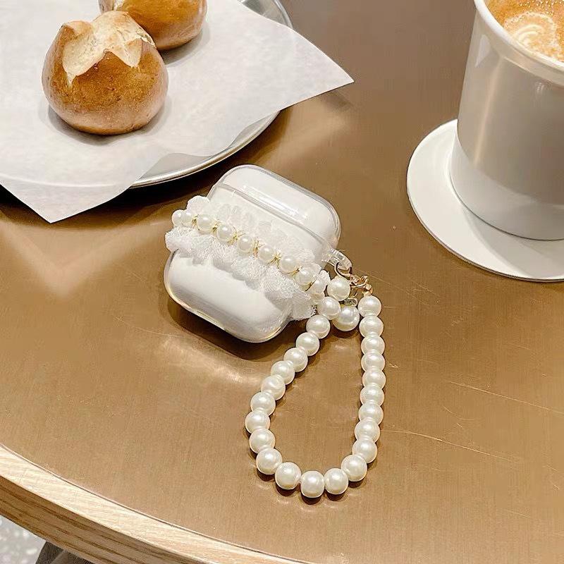 Airpods1/2Nd Generation Protective Case Transparent Lace Creative Airpodspro 3Rd Generation Bluetooth Headset Case Pearl Chain