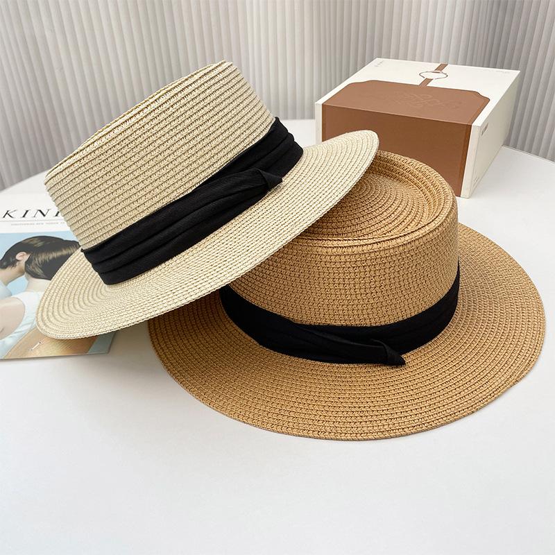 French Flat-top Sunshade Straw Hat Children's New Straw Hat Summer Seaside Vacation UV-proof Beach Sun Hat