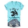 Summer Fashion Casual F Caw F2 Letter Crow Print T-shirt Women's V-neck Short Sleeved Shirt