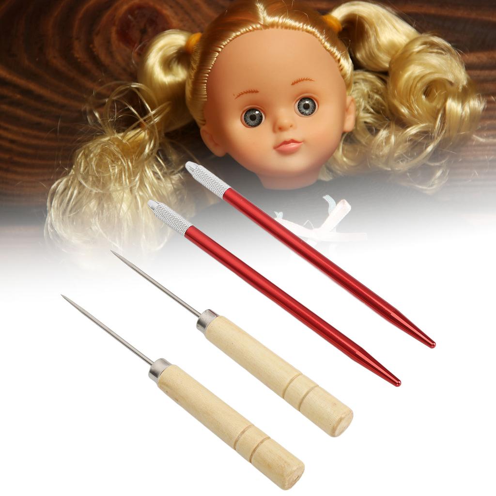 Puppenperücke Rooting-Werkzeug DIY Haar-Rooting Reroot Kupferstange Holzgriff Puppenhaar-Herstellungszubehör für Zuhause Puppenladen