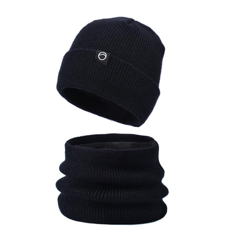 Winter hat, scarf, two-piece set, men's outdoor cold-proof and warm wool hat, big head circumference, ear protector, muff, knitted hat.