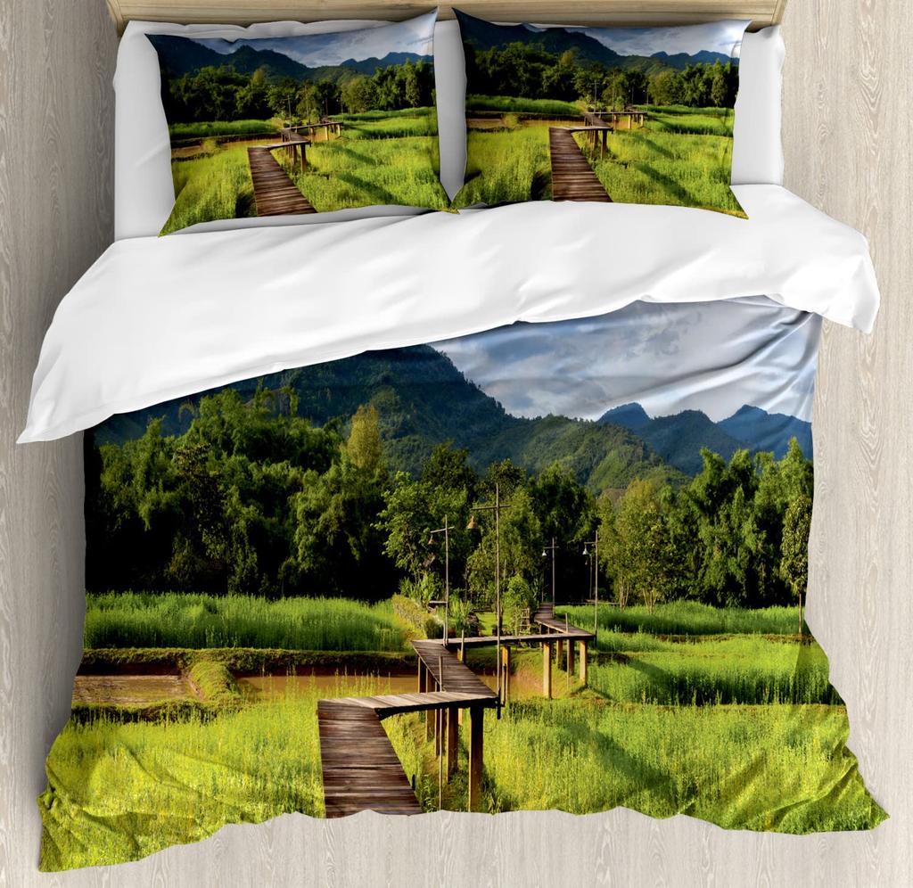 Rice Field Duvet Cover Set For Teens Queen Lightweight Down Quilt Covers Bedroom Decor 2 Pillowcases 1 Duvet Cover No Comforter