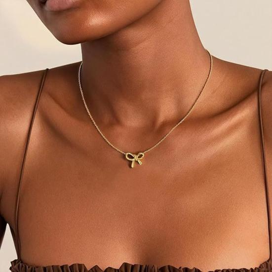 Bow Pendant Necklace Women Bowknot Necklace Girls Cute Bow Charm Necklace Birthday Anniversary Gift for Friend Her