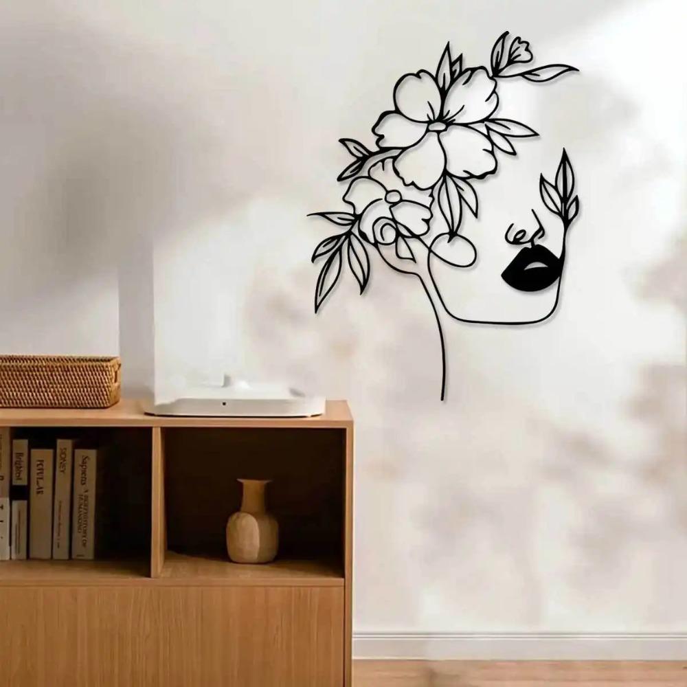 Iron Flower Girl Wall Art, Metal Sculpture for Indoor Outdoor Farmhouse Living Room Office Patio Balcony, Durable Home Decor