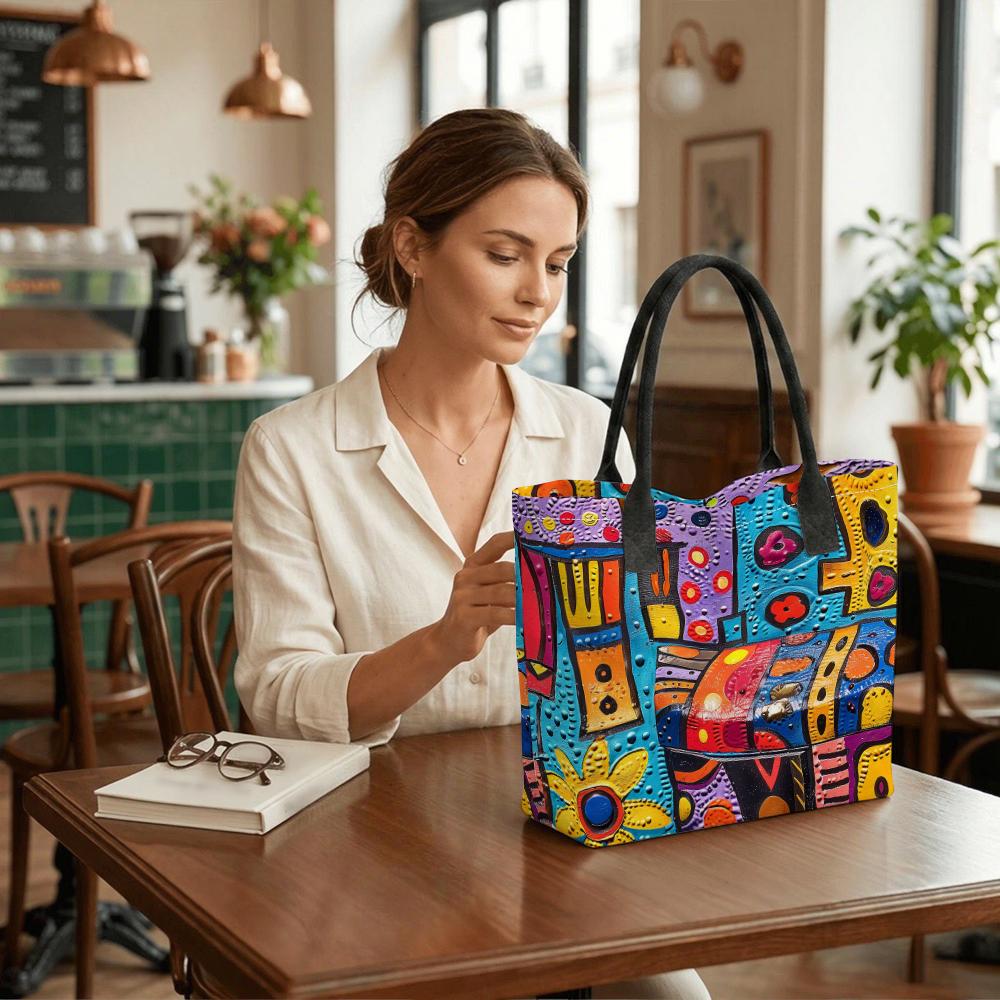Colorful Art Printed Tote Bag Casual Large Capacity Shoulder Handbag for Daily Use