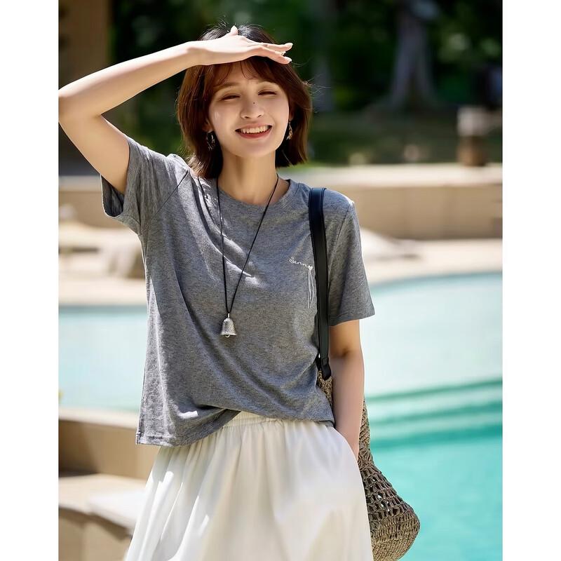 Demana Fresh Cloud Cotton Embroidered Crew Neck Short Sleeve T-Shirt
