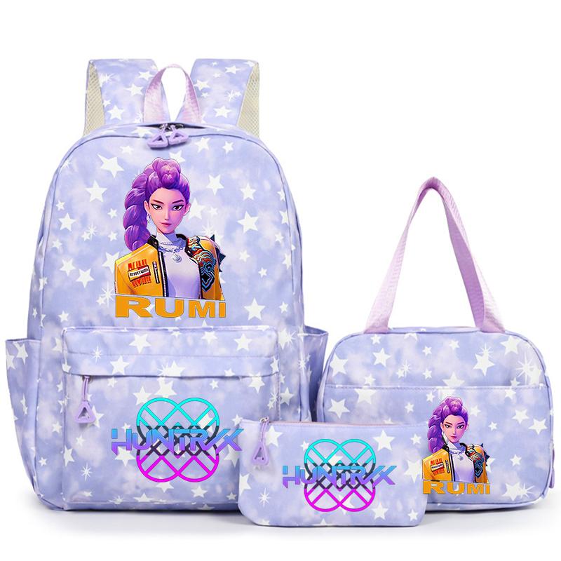 3Pcs/Set KPop Demon Hunter School Bags Girls Teens Rumi Mira Zoey Youth School Backpack Travel School Students Laptop Backpack