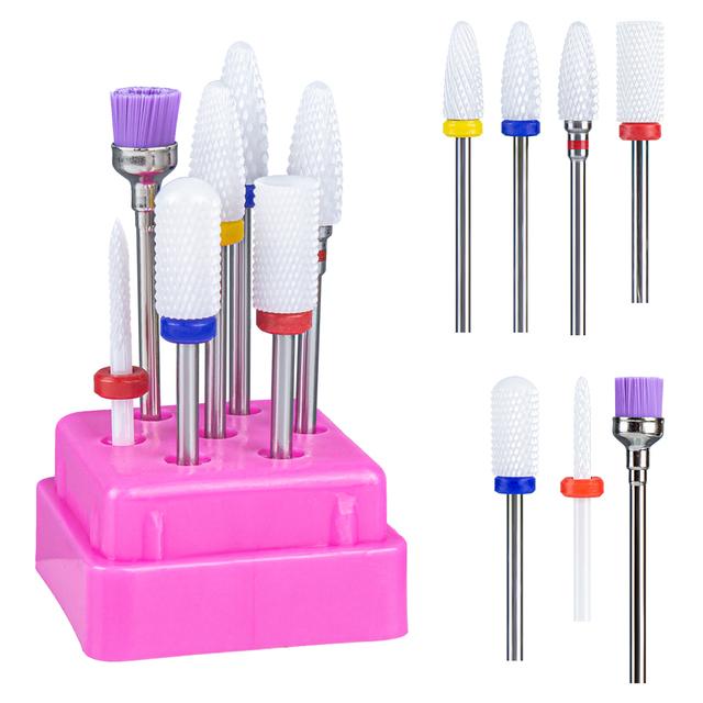 7pcs Ceramic Nail Drill Bits Set Milling Cutter for Manicure Machine Accessories Rotary Burrs Pedicure Cutter for Remove Gel Bit