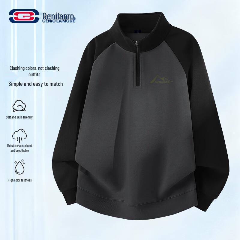 GENIOLAMODE Men s Half-Zip Pullover Sweatshirt 2XL