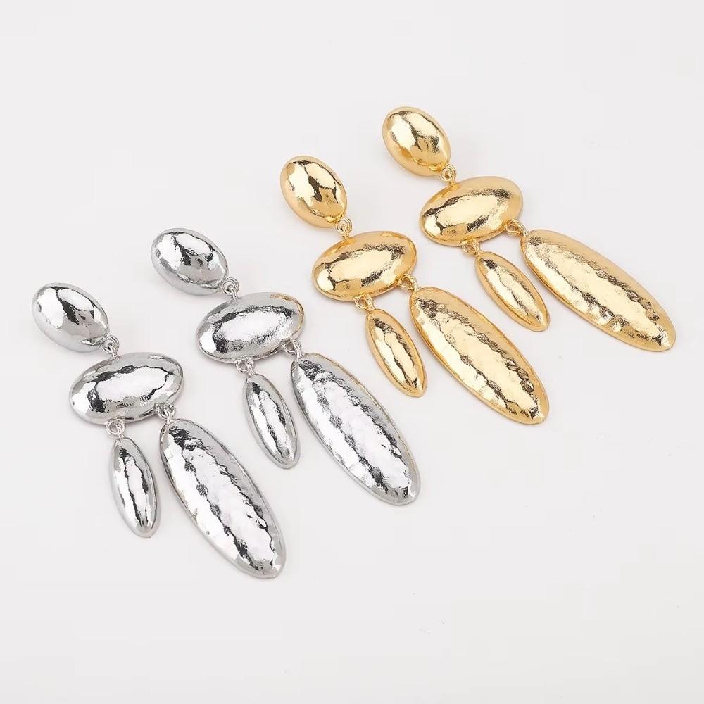 Metal Women Earrings Exaggerated Dangle Earrings Light Luxury Oval Pendant Eardrop Jewelry Gifts