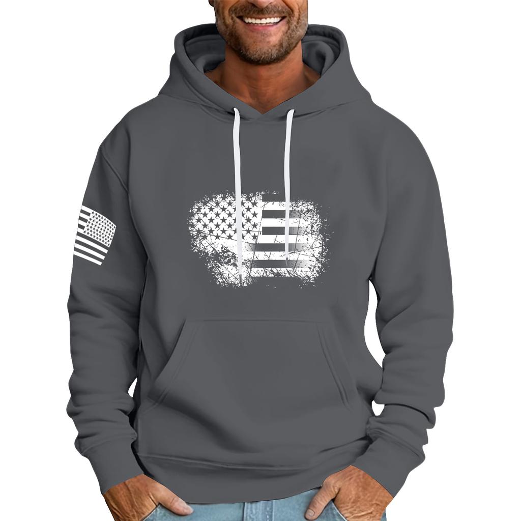 Men's Loose Flag Printed Hooded Sweatshirt Men's Casual Fashion Sports Sweatshirt