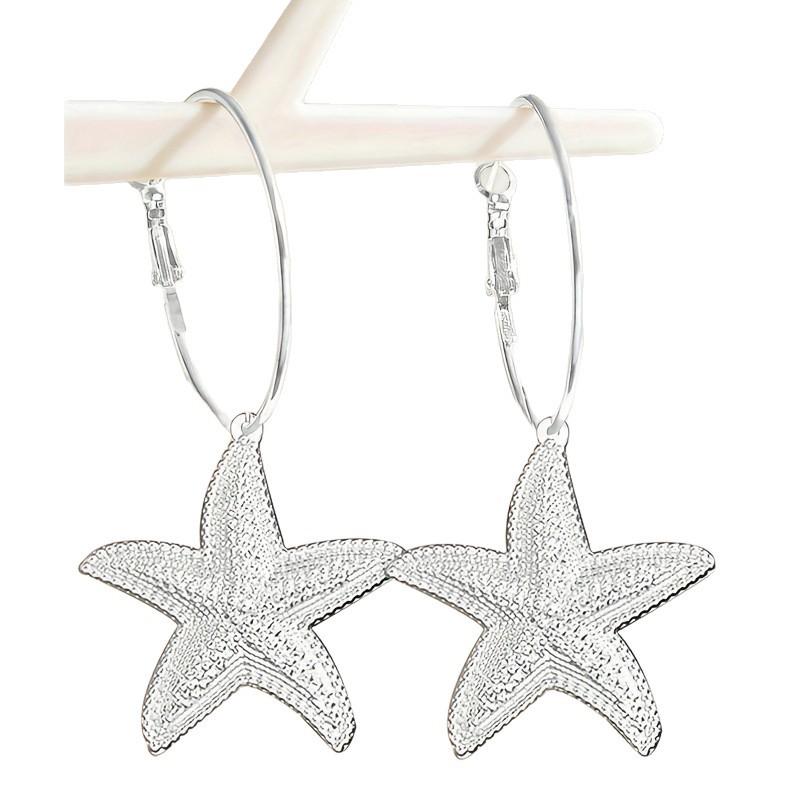 Gold Geometric Hollowed-out Starfish Pendant Earrings Women's Exaggerated Seaside Vacation Wind Earrings