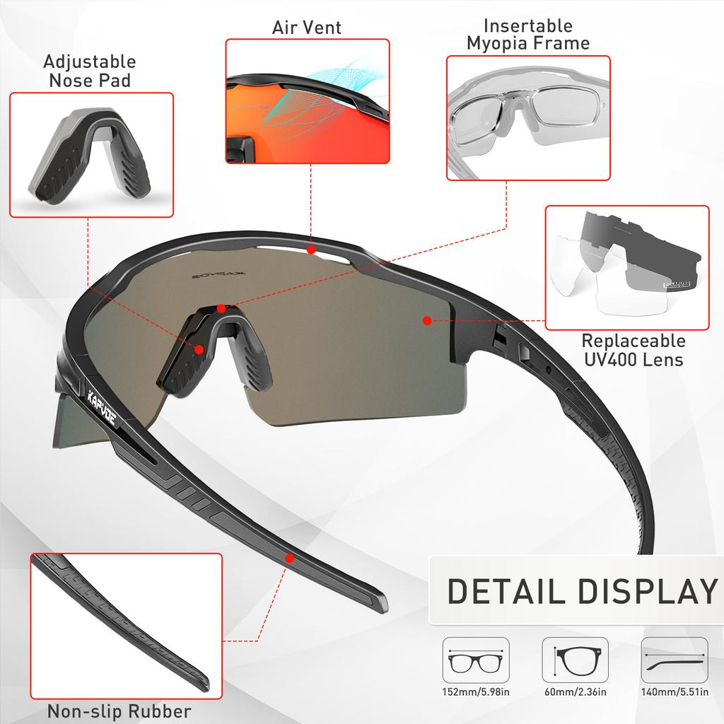 Kapvoe 3lens Sports Sunglasses Fashion Goggles Cycling Glasses MTB Riding Skating Sunglasses UV400 Man Woman Bike Eyewear