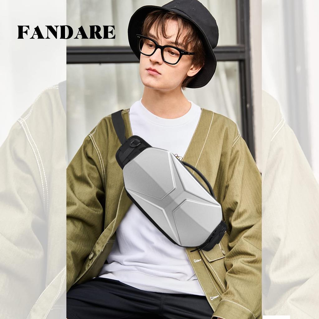 FANDARE Waterproof Waist Stylish Waist Pouch with USB Charging Compatible with Crossbody Popular for and Outdoor Silver Men's Bag, Port, 7.9-inch