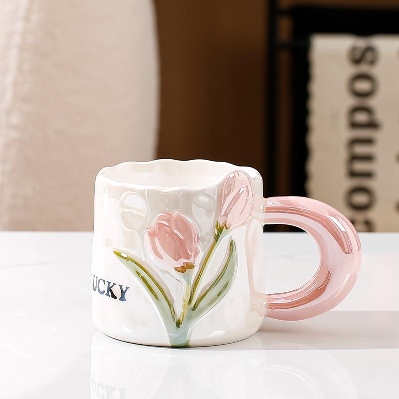 Creative tulip mug high value niche design ceramic cup for girls home drinking cup coffee cup 380ml