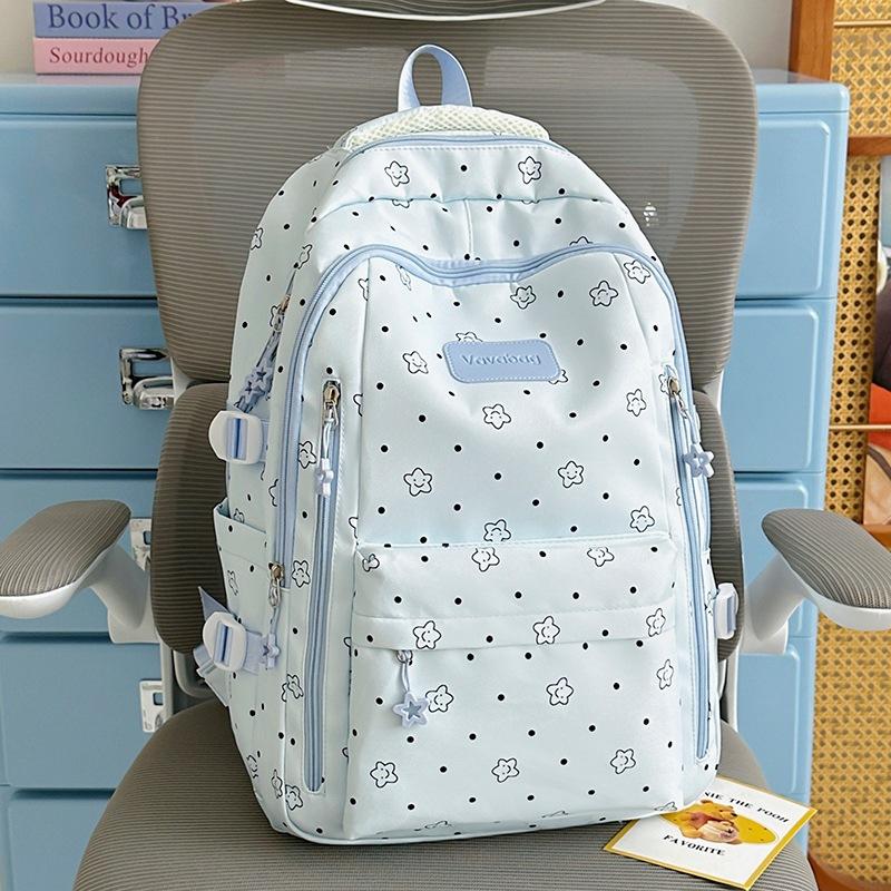 Schoolbag, cherry blossom pink Korean fresh school bag, Japanese princess versatile cute star print backpack, middle and high school backpack