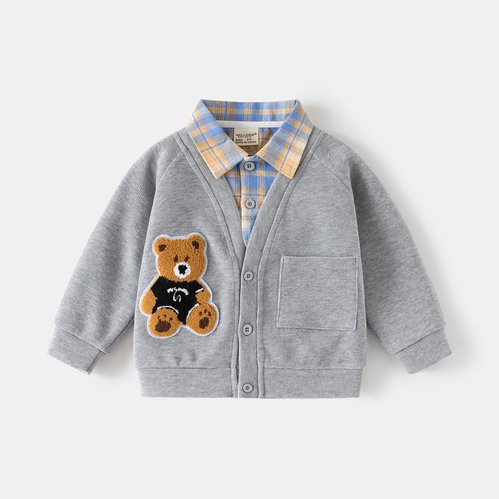 Baby Boys Spring Casual Sweatshirt Faux Two Piece Cartoon Long Sleeve Top for Toddler Boys
