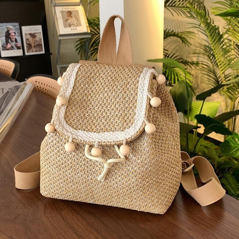 Ethnic Wind Straw Woven Bag Spring and Summer Woven Backpack Large Capacity Leisure Lightweight Travel Backpack