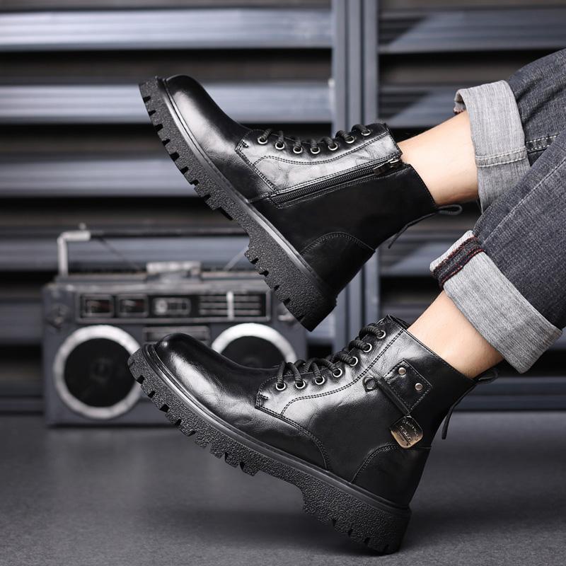 Fashion Casual Thick Soled Men's Boots Classic British Design Style Daily Office Outdoor Street Motorcycle Brown Genuine Leather Shoes