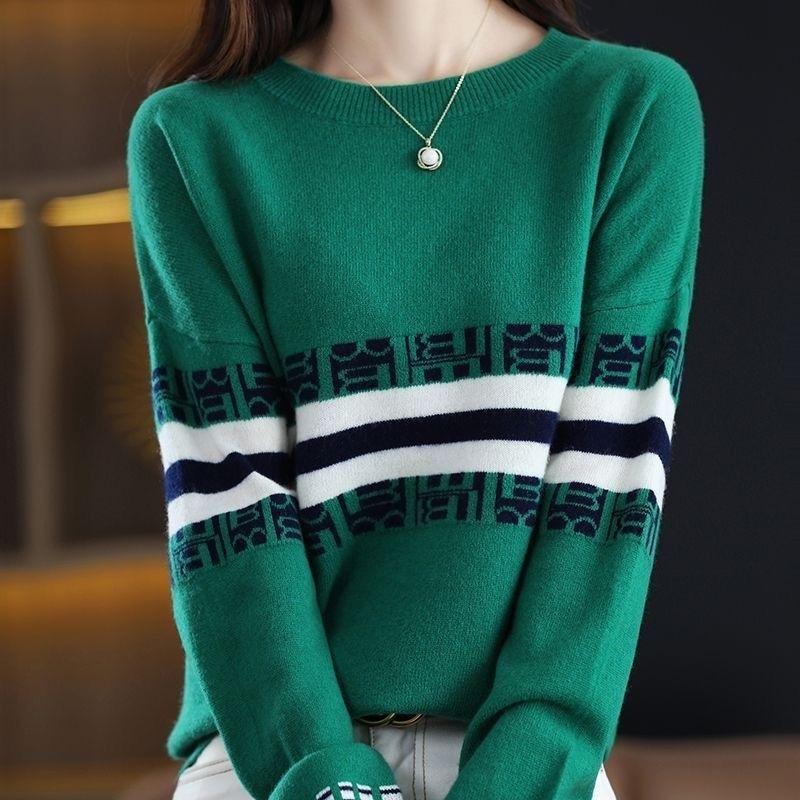 Rundhals-Pullover kurzer Damenunterteil langärmliger Herbst- und Winter lockerer Strickpullover Top