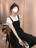 Trendy Black Straight-Leg Draping Suspender Pants for Women - Slimming, Versatile, Casual Summer Style