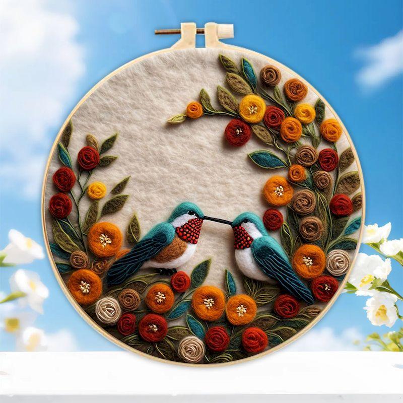 CHENISTORY Wool Felting Painting Needle Embroidery Kit Branch Bird Painting DIY Crafts Animals Handmade Home Decoration