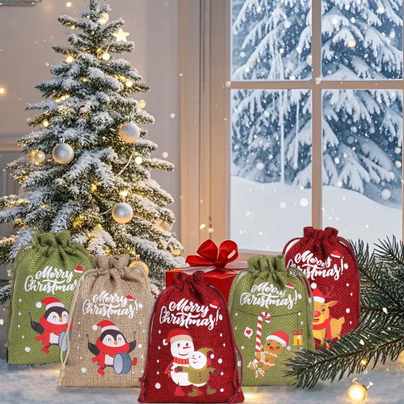 12 STÜCKE/Set Weihnachtsgeschenktüten Geschenkverpackung Leinenstoffe Exquisite Partygeschenke Niedliches Weihnachten
