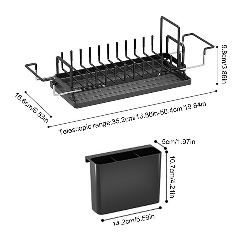 Kitchen Counter Small Dish Drying Rack Adjustable Metal Dish Drainer with Drainboard for Plates Bowls Cups Pots Cutting Boards