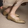 Krazing Pot Sheep Skin Summer Spring Autumn Low Heels Women Square Toe Mary Janes Shallow Pleated Decoration Pumps