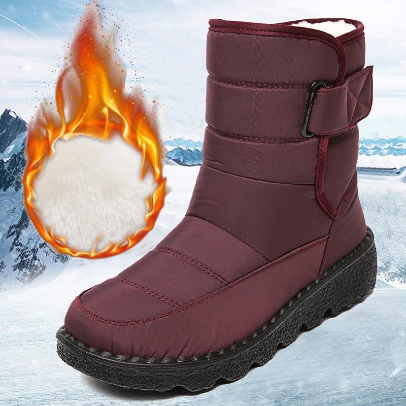 Rimocy Non Slip Waterproof Snow Boots For Women  Thick Plush Winter Ankle Boots Woman Platform Keep Warm Cotton Padded Shoes