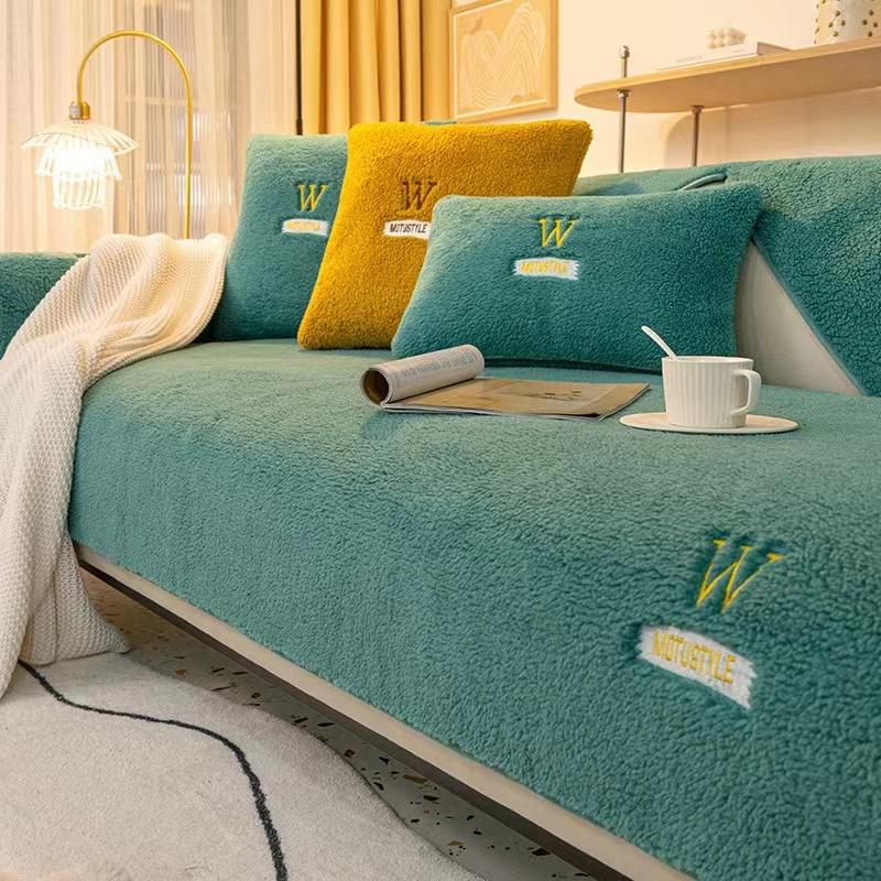 Winter Warm Lambswool Sofa Towel Thick Soft Plush Sofa Cover Non-slip Slipcovers L-shaped Sectional Couch Cover Home Decor