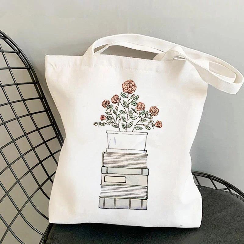 Flowery Books Print Harajuku Women's Casual Shopping & Student Tote Bag