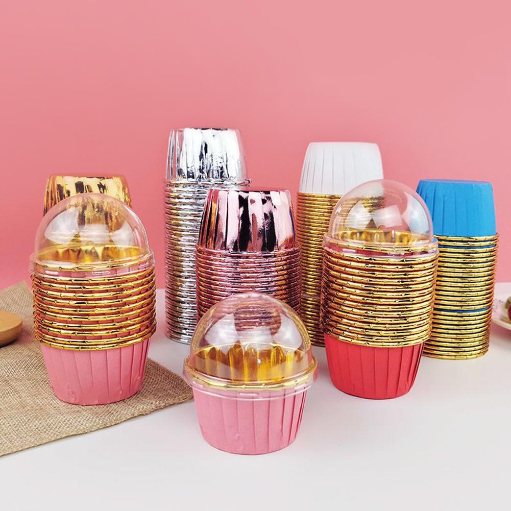 EY# 50 Pcs Cupcake Liners Disposable Ramekins Portable with 50Pcs Lids Baking Cu