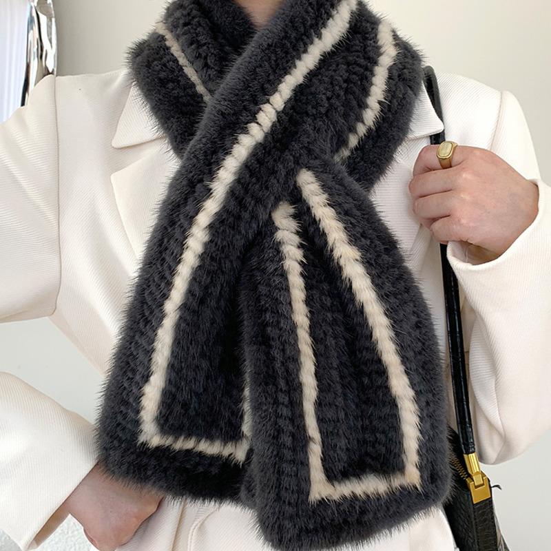 Winter New Mink Fur Woven Scarf Women Fashion Fur Neck Warmer Genuine Mink Fur Scarf Shawl Fashion Thick Warm Fur collar Scarves